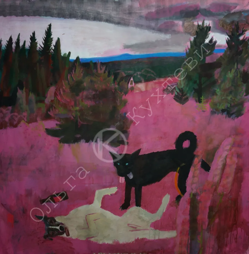 Funny dogs, 2024, холст, акрил, 150 × 150 см
